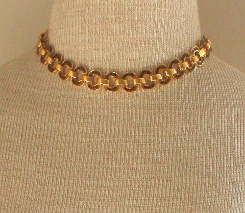 Vintage Gold Tone Enamel Chain Choker Necklace
