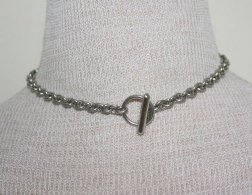 Vintage Silver Chain W/Toggle Closure Choker Necklace