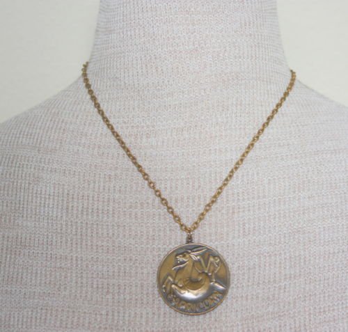 Vintage Brass Zodiac Capricorn Pendant Chain Necklace