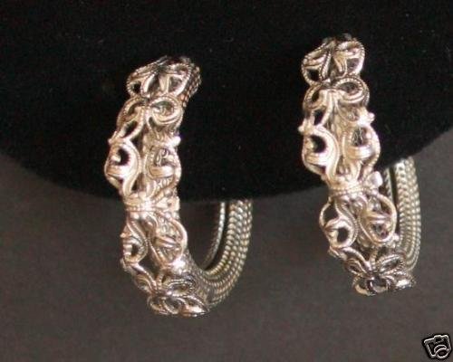 Vintage Silver Tone Hoop Earrings Chunky!