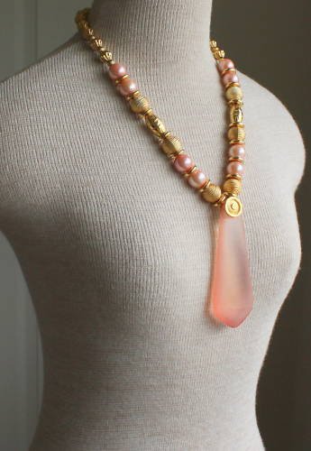Vintage Super Chunky Pink Lucite Necklace Pendant