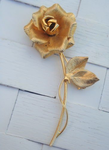 Vintage Golden Rose Pin Brooch
