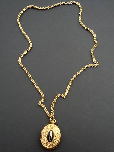 Vintage Hematite Perfume Locket Pendant Necklace