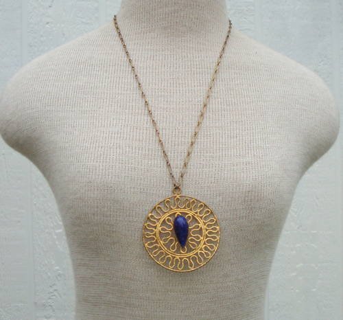 Vintage Art Deco Chunky Medallion Pendant Necklace
