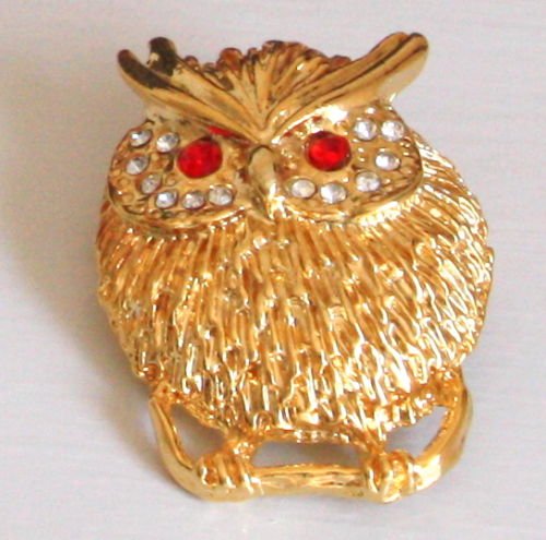 Vintage Rhinestone Owl Pin/Brooch 1980s