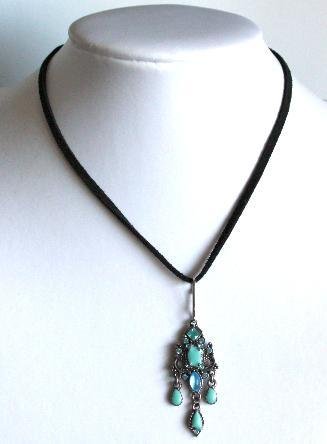 Romantic Blue Rhinestone Pendant On Black Velvet