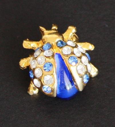Vintage Lady Bug Blue Rhinestone Pin/Brooch