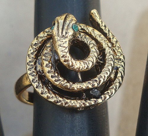 Unique Vintage Snake Green Eyes Statement Ring Size 6
