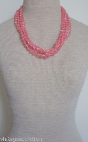 Vintage Pink Lucite Multi Strands Necklace