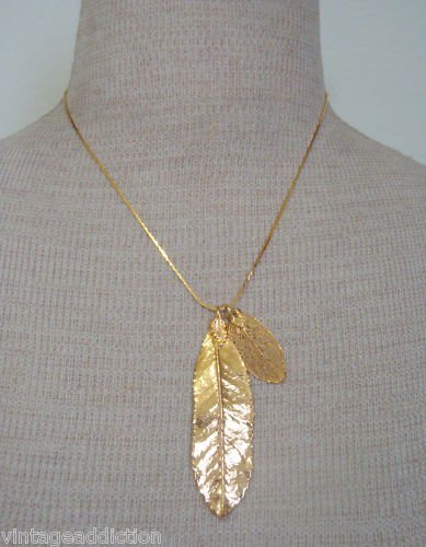 Vintage Golden Leaves Pendant Chain Necklace