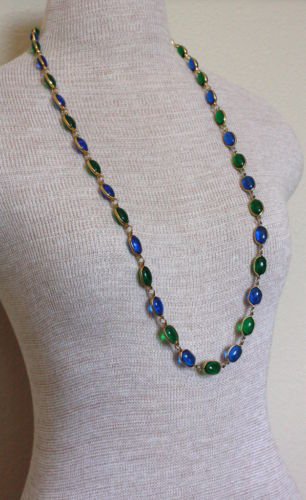 Vibrant Vintage Green & Blue Cabochona Necklace
