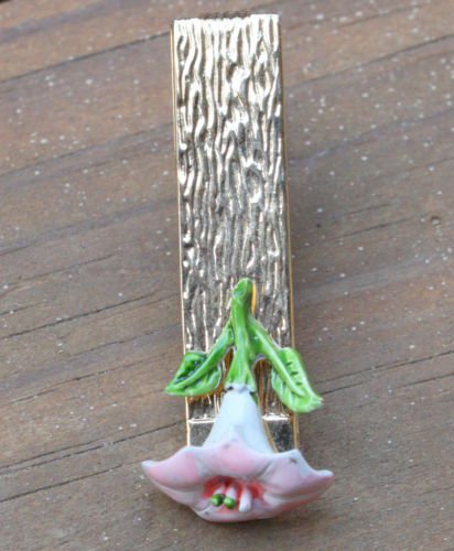 Unique Vintage Flower Enamel Gold Tone Tie Clip