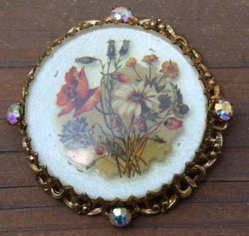 Vintage Large Floral Glass Pin/Brooch 1950s