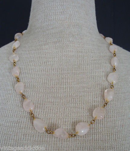 Vintage Rose Quartz Pink Stone Fancy Necklace