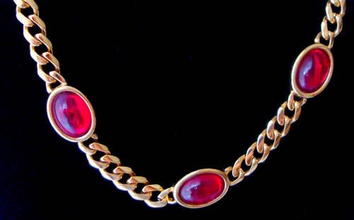 Vintage Napier Gold Tone Chain Red Glass Necklace