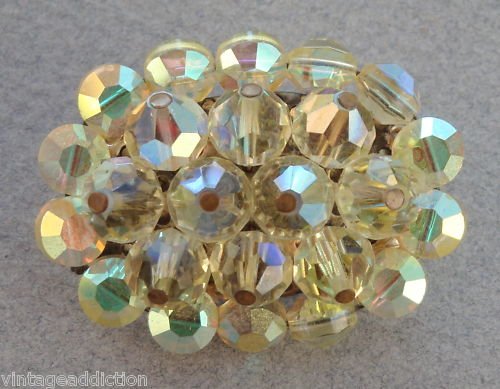 Vintage Lime Green Aurora Borealis Glass Pin Brooch