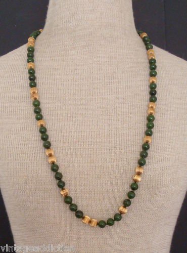 Vibrant Vintage Olive Green Jade Glass Necklace