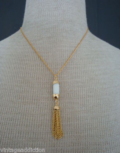 Vintage Gold Tone Long Tassel Earrings Necklace Set