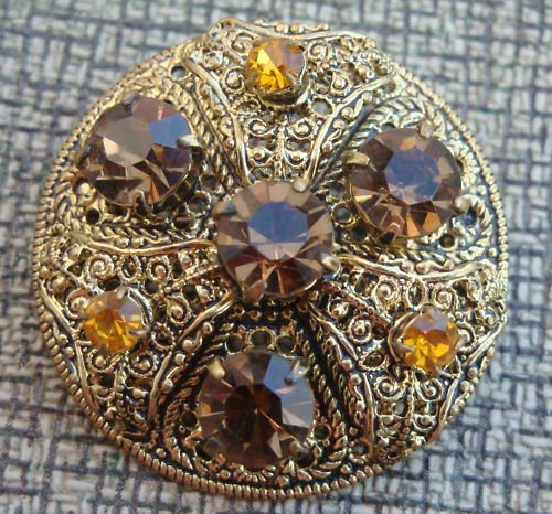 Vintage Brown & Yellow Rhinestone Older Pin Brooch