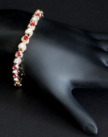 Vintage Red White Heart Shaped Rhinestone Bracelet
