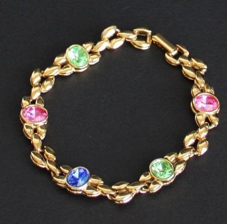 Vintage Colored Rhinestone Glass Chain Bracelet