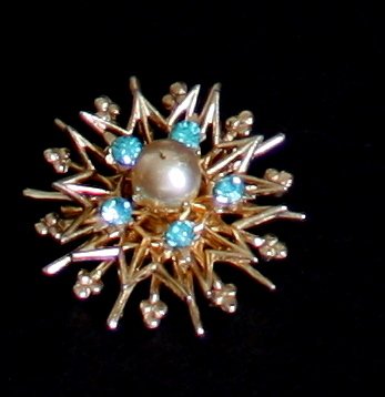 Vintage Coro Blue Rhinestones Tiny Pin/Brooch