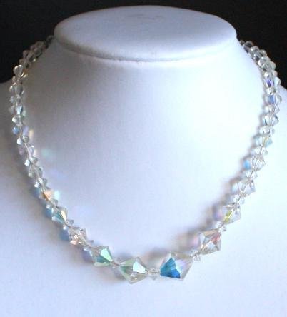 Vintage White Crystal Glass Bead Necklace 1950s