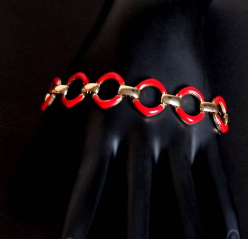 Vintage Red Enamel Link Bracelet 1980s