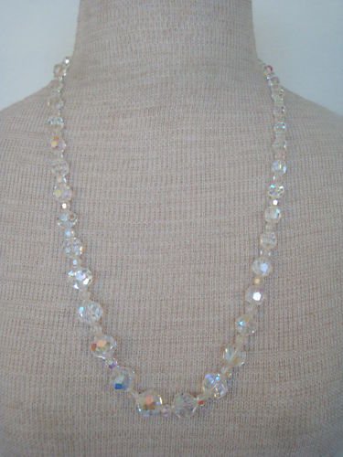 Vintage White Crystal Auroa Borealis Glass Necklace