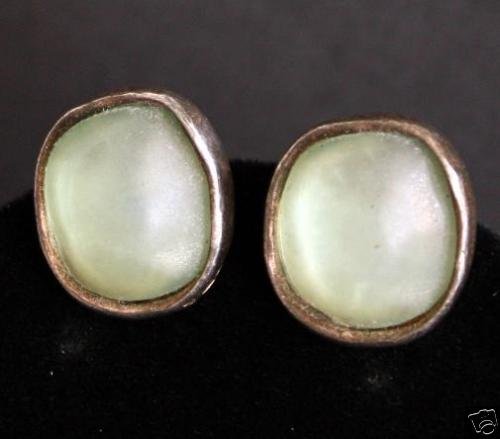 Vintage Norma & Jane Green Glass Button Clip On Earring