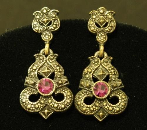 Vintage Purple Rhinestone Victorian Revival Earrings