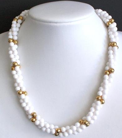 Vintage Napier White & Golden Pearl Torsade Necklace