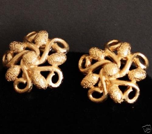 Vintage Monet Gold Tone Swirl Clip On Earrings