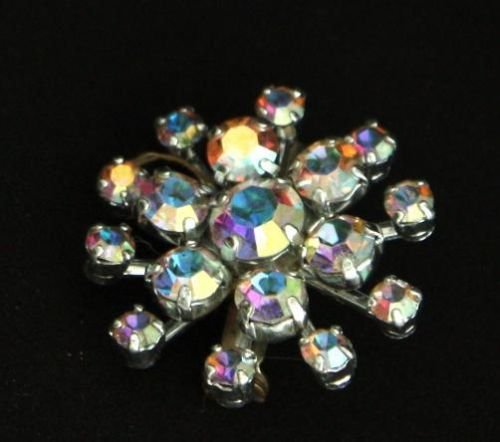 Vintage Starburst Rhinestone Aurora Borealis Brooch
