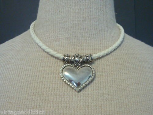 Sexy Vintage Silver Heart White Braided Necklace