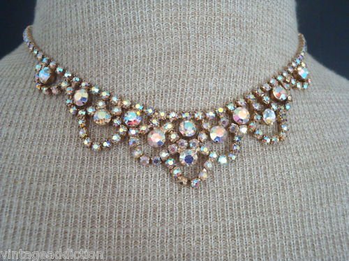 Dressy Vintage Rhinestone Aurora Borealis Necklace