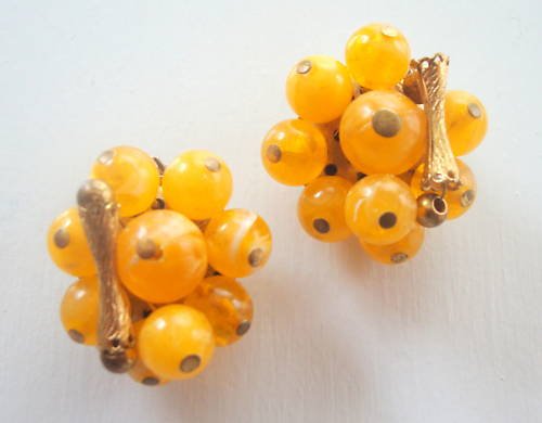 Vintage Yellow Fruit Cluster Clip Earrings