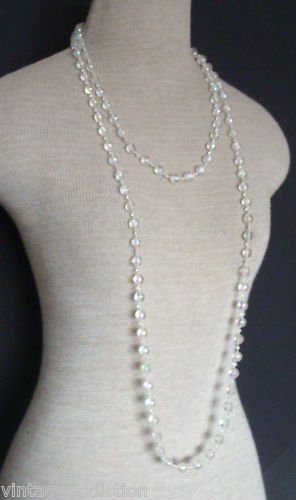 Vintage White Lucite Confetti Bead 68" Long Necklace