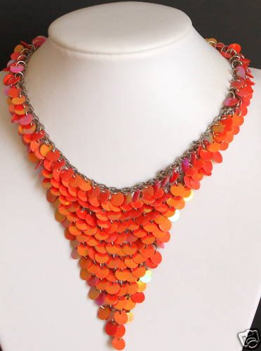 Vintage Orange Mesh Triangle Choker/Necklace 1980s