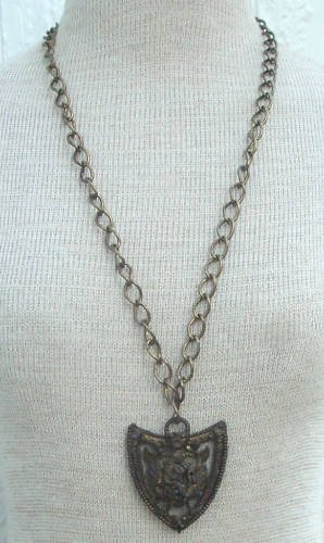 Vintage Antique Shield Pendant Chunky Chain Necklace
