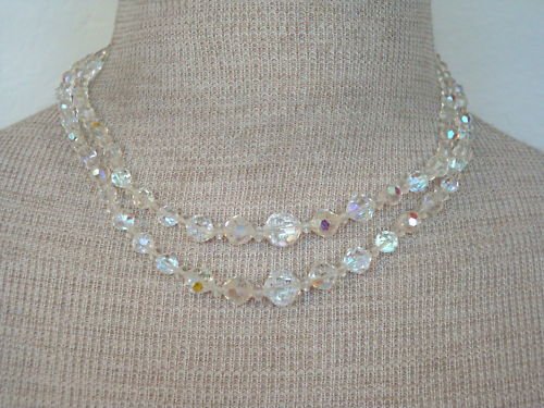 Vintage 2 Strands Aurora Borealis Glass Necklace