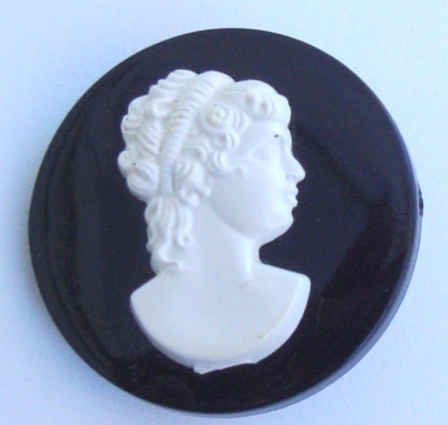 Vintage Mourning Black White Cameo Pin Brooch Unique!
