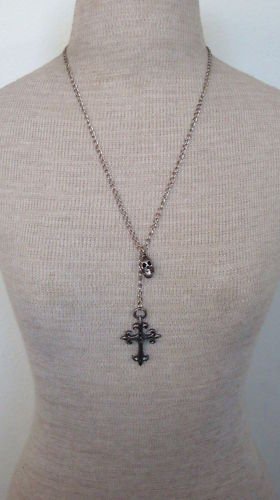 Unusual Vintage Skull & Cross Lariat Necklace