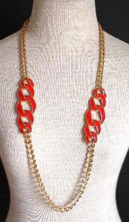 Vintage Chunky Gold Chain Red Cream Enamel Bold!