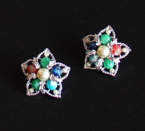 Vintage Sarah Cov Colorful Glass Clip On Earrings