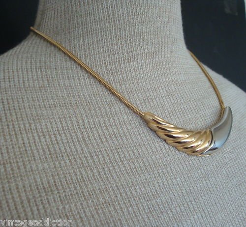 Elegant Vintage Dual Tone Gold & Silvler Bib Necklace