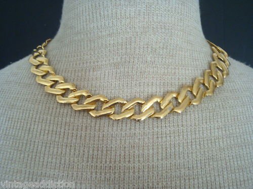Vintage Wide Gold Link Choker Necklace