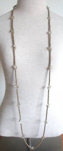 Vintage Art Deco White Button Glass Long Strand Necklac