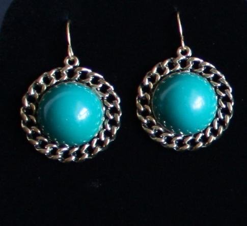 Vintage Dark Green Cabochons Dangle Earrings