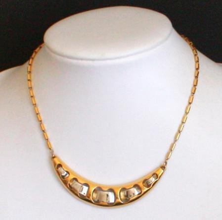 Vintage CrownTrifari Crescent Dual Tone Choker Necklace